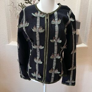 CoVelo Vtg Jacket Velvet Trim Women Size L Boiled Wool Silk *READ: SMALL FLAW